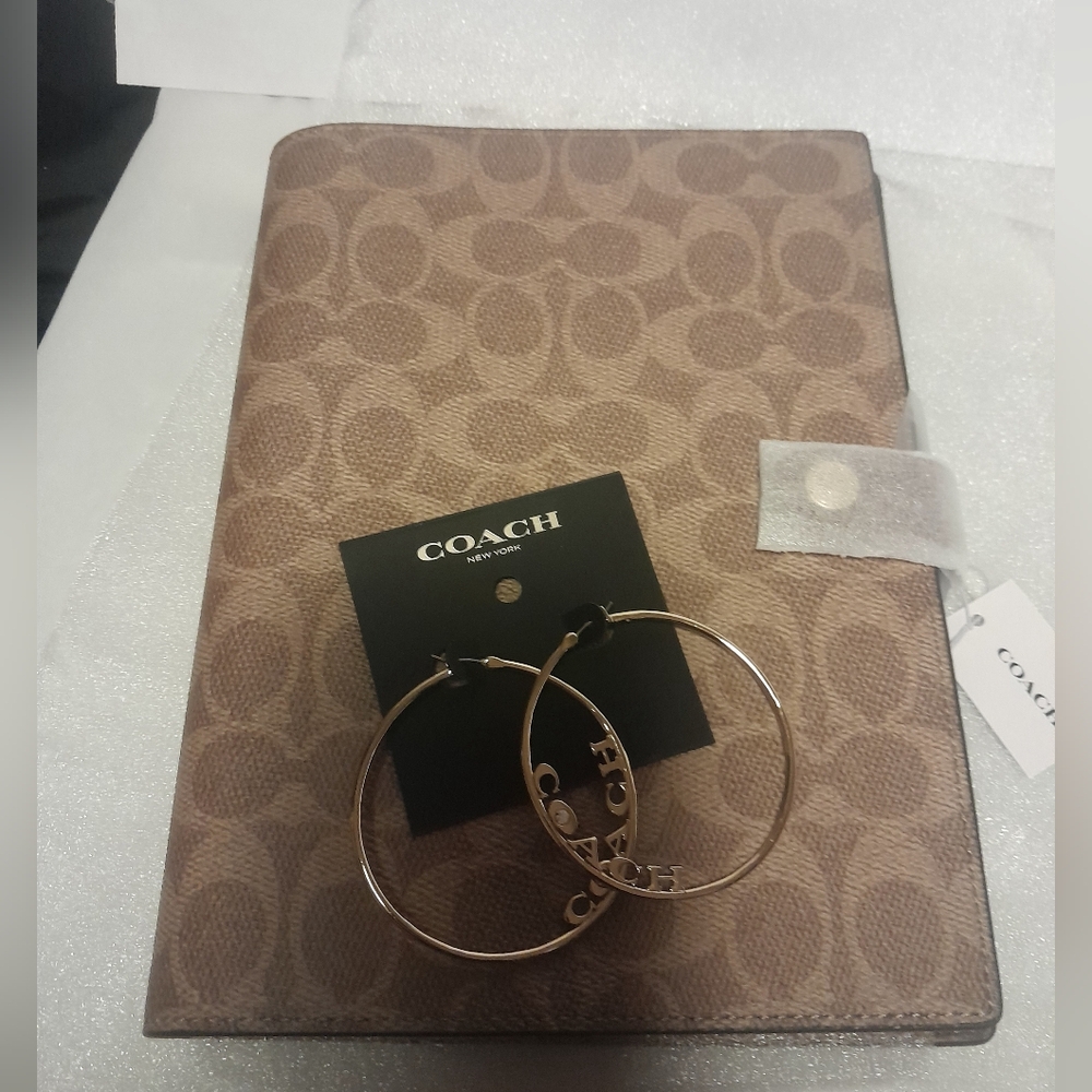 New Coach Singature Notebook With 2 1/2 "  Hoop Coach Earrings Both NWT....